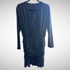 Revolve Krisa Los Angeles Long Sleeve Surplice Mini Dress in Dark Navy Size S